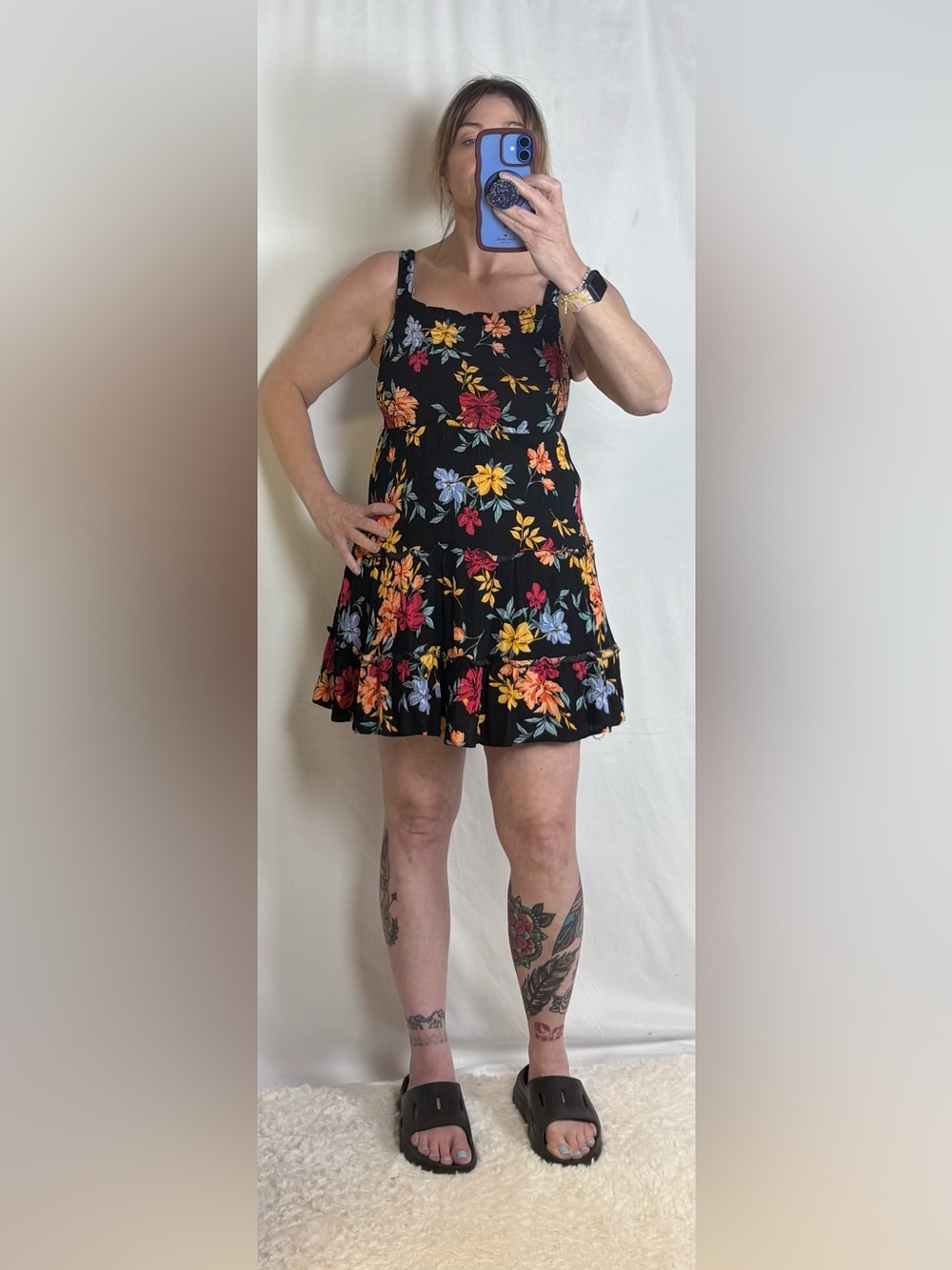 Ambiance Black Floral Tiered Skater Mini Dress